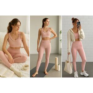 Cabo Couture Women Ruffle Sports Bra Leggings Pink Set S/M Coquette Athflow Y2K